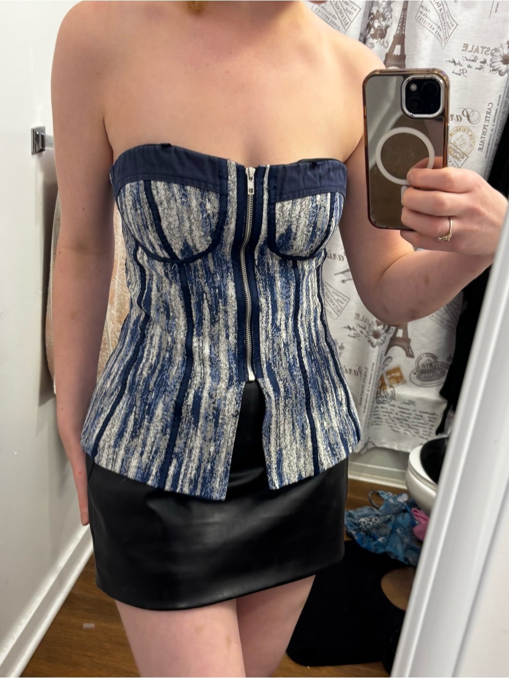 Strapless Bustier Top in Blue and White